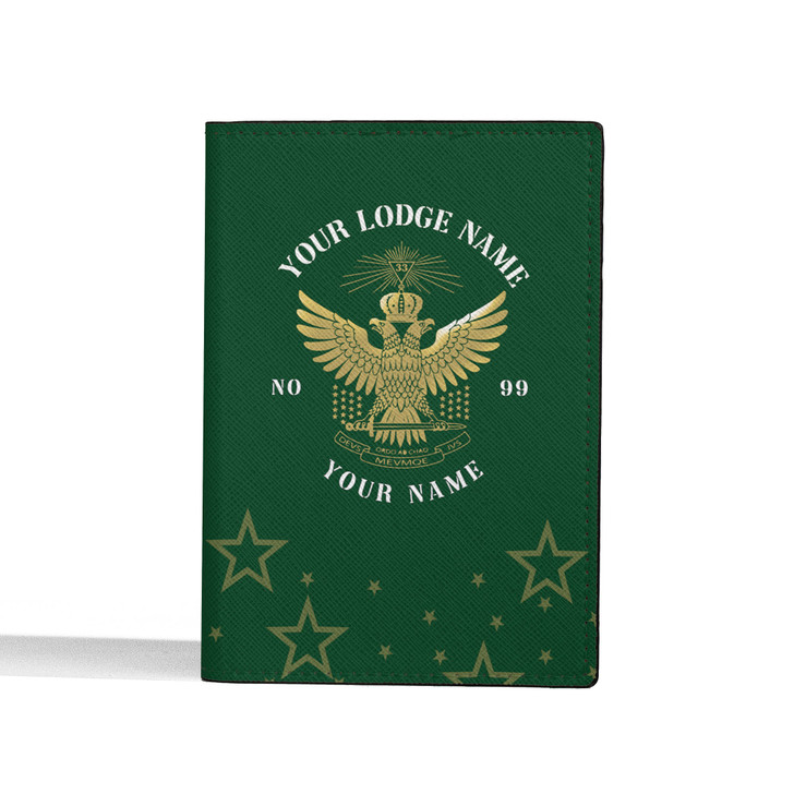 Custom Wings Up Scottish Rite 32° Mason Stars Pattern Leather Passport Wallet