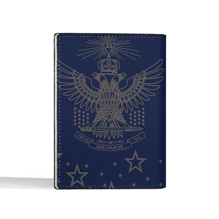Custom Wings Up Scottish Rite 32° Mason Stars Pattern Leather Passport Wallet