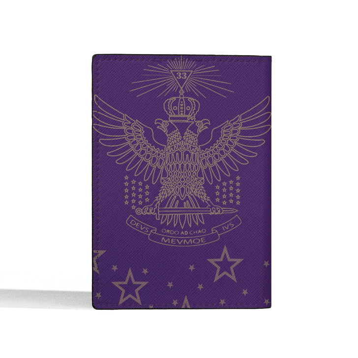 Custom Wings Up Scottish Rite 32° Mason Stars Pattern Leather Passport Wallet