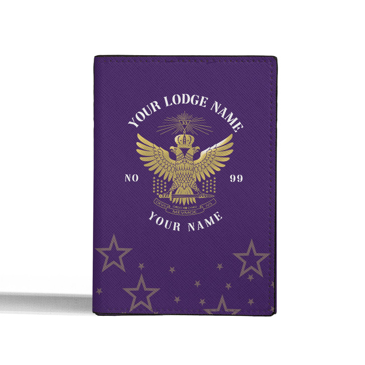 Custom Wings Up Scottish Rite 32° Mason Stars Pattern Leather Passport Wallet
