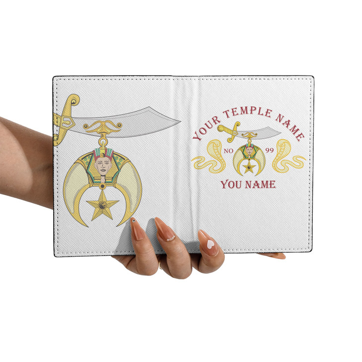 Custom Shriners Symbol Masonic Double Cobras Leather Passport Wallet