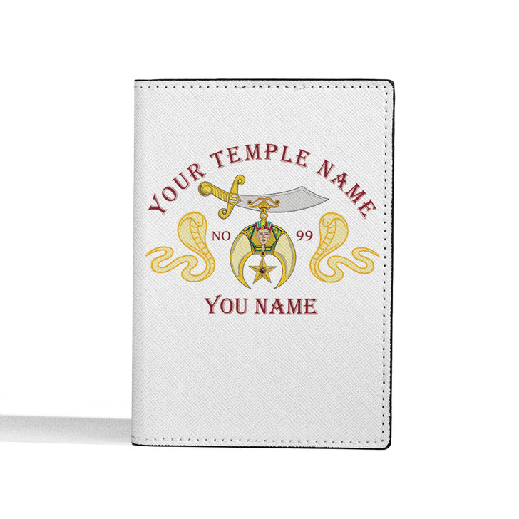 Custom Shriners Symbol Masonic Double Cobras Leather Passport Wallet