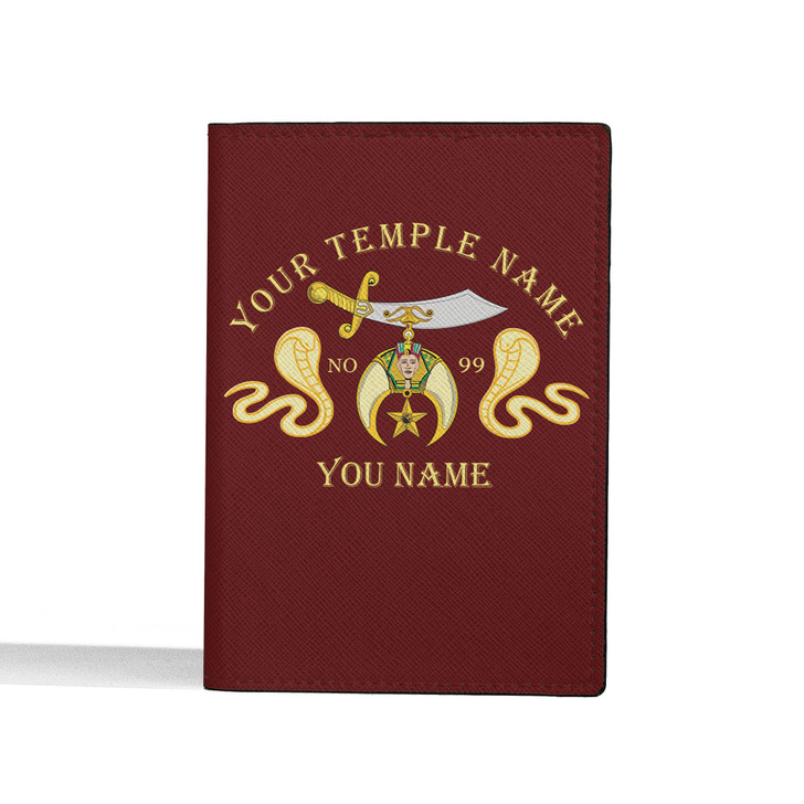 Custom Shriners Symbol Masonic Double Cobras Leather Passport Wallet