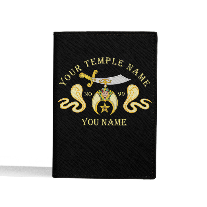 Custom Shriners Symbol Masonic Double Cobras Leather Passport Wallet