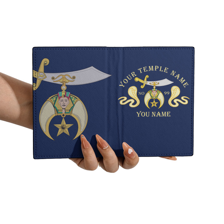 Custom Shriners Symbol Masonic Double Cobras Leather Passport Wallet