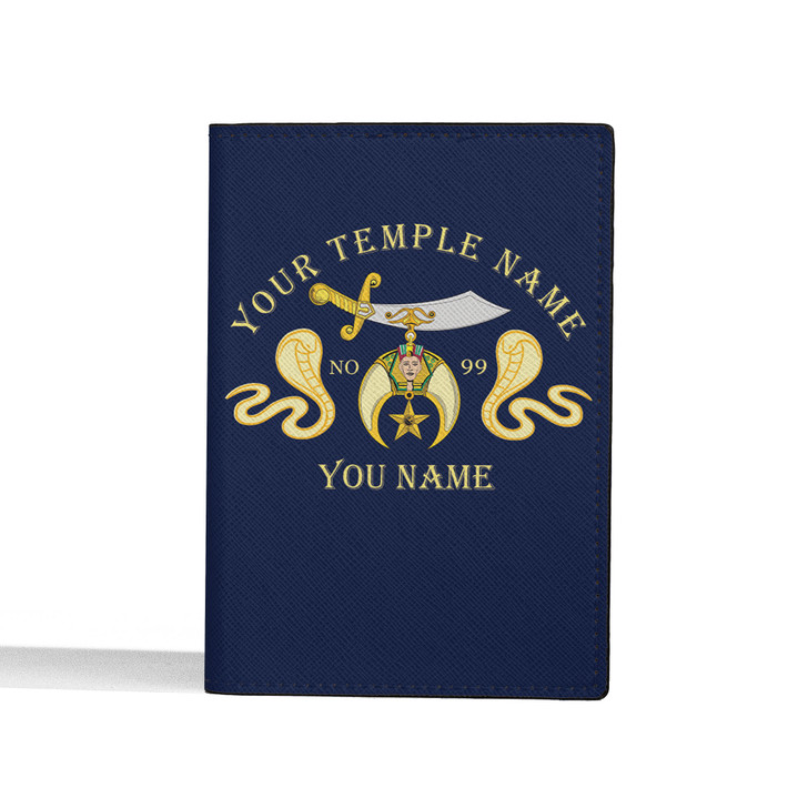 Custom Shriners Symbol Masonic Double Cobras Leather Passport Wallet