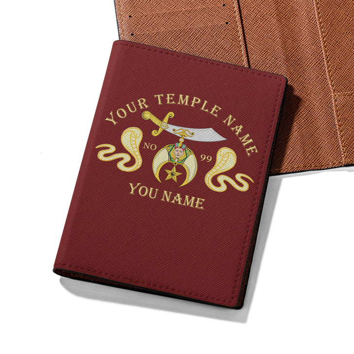 Custom Shriners Symbol Masonic Double Cobras Leather Passport Wallet