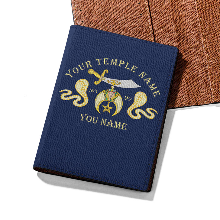 Custom Shriners Symbol Masonic Double Cobras Leather Passport Wallet