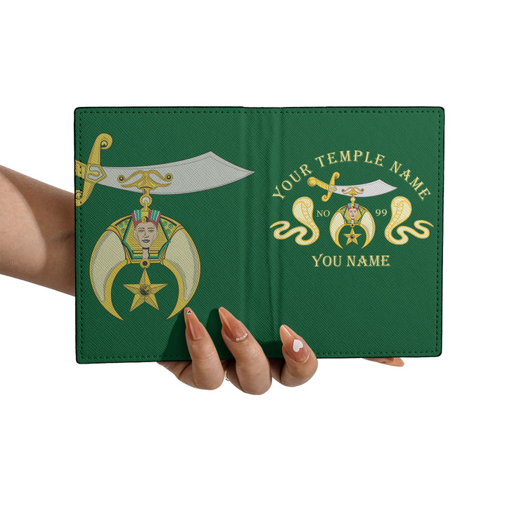 Custom Shriners Symbol Masonic Double Cobras Leather Passport Wallet