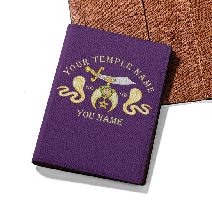 Custom Shriners Symbol Masonic Double Cobras Leather Passport Wallet
