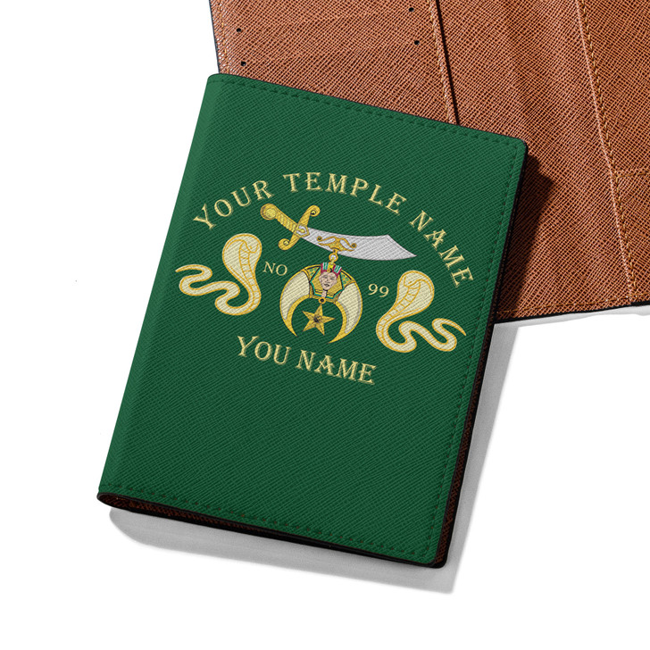 Custom Shriners Symbol Masonic Double Cobras Leather Passport Wallet