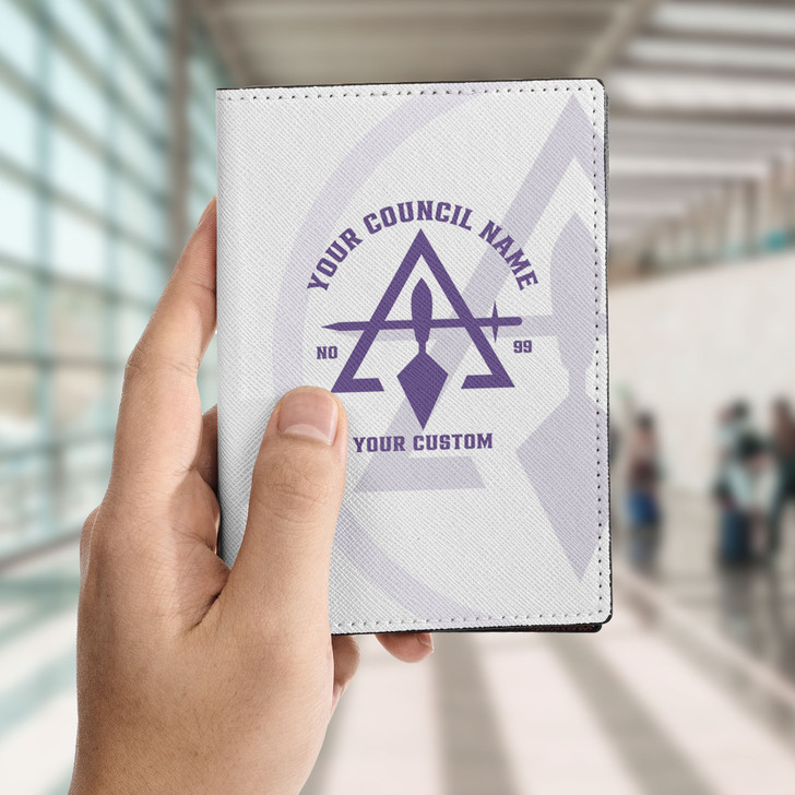 Custom Cryptic Masonry Symbol Masonic Background White Leather Passport Wallet
