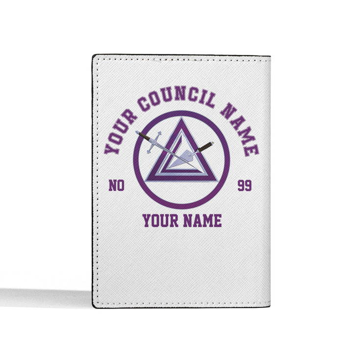 Custom Cryptic Masonry Encircle Triangle Symbol White Leather Passport Wallet