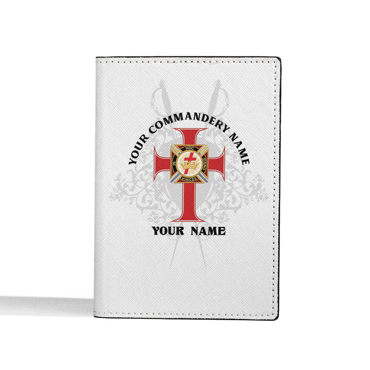 Custom Knights Templar Symbol Masonic Sword Shield White Leather Passport Wallet