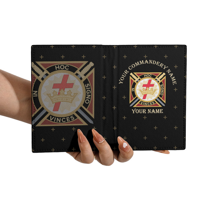 Custom Knights Templar Symbol Masonic Crosses Pattern Leather Passport Wallet