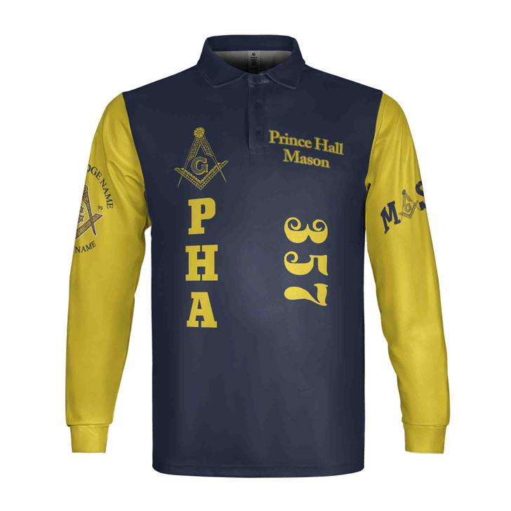 Customized Prince Hall Mason F&AM 1787 Freemasonry Long Sleeve Polo Shirt S-5XL