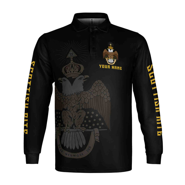 Customized Rite of Scottish 33 Wings Down Long Sleeve Polo Shirt S-5XL