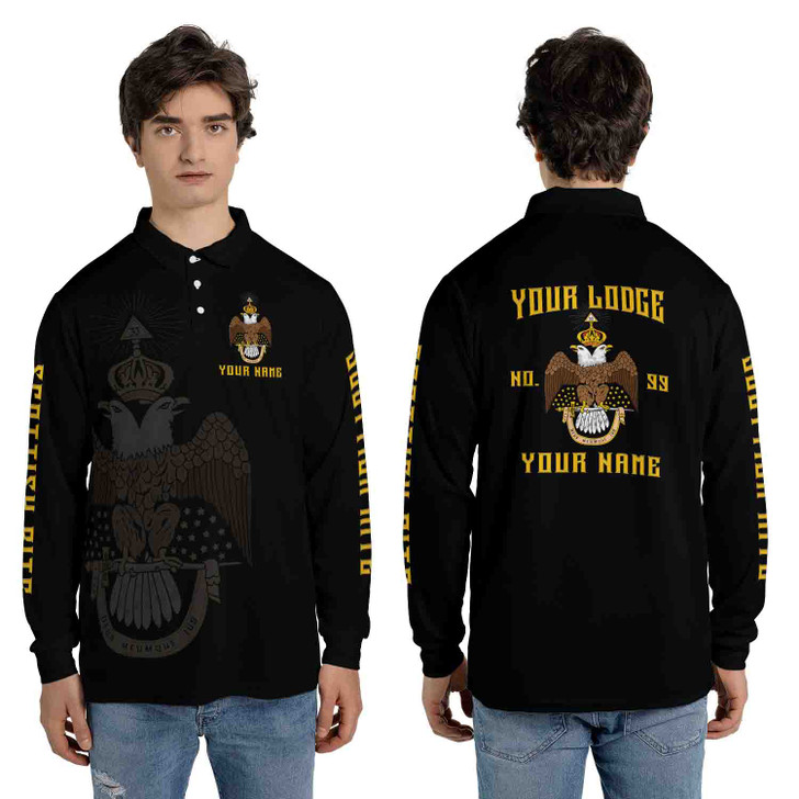 Customized Rite of Scottish 33 Wings Down Long Sleeve Polo Shirt S-5XL