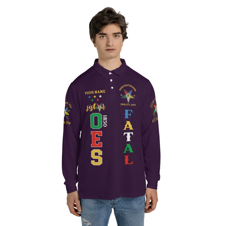 Custom 1850 OES Order Of The Eastern Star Unisex Long Sleeve Polo Shirt S-5XL
