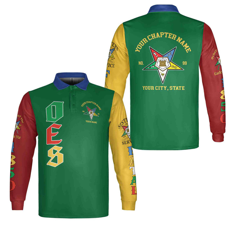Custom 1850 OES Order Of The Eastern Star Unisex Long Sleeve Polo Shirt S-5XL