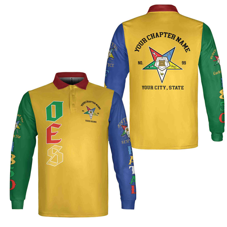 Custom 1850 OES Order Of The Eastern Star Unisex Long Sleeve Polo Shirt S-5XL
