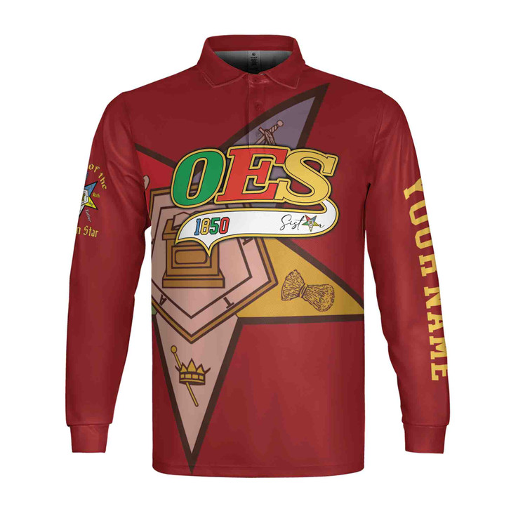 Personalized Multi-color Order of the Eastern Star OES Long Sleeve Polo Shirt S-5XL
