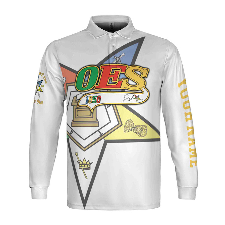 Personalized Multi-color Order of the Eastern Star OES Long Sleeve Polo Shirt S-5XL