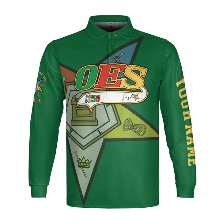 Personalized Multi-color Order of the Eastern Star OES Long Sleeve Polo Shirt S-5XL