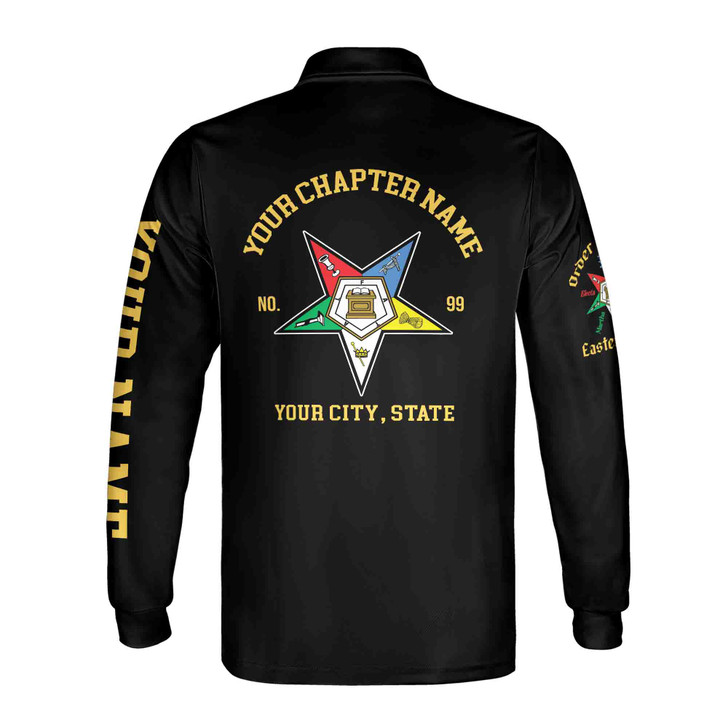 Personalized Multi-color Order of the Eastern Star OES Long Sleeve Polo Shirt S-5XL