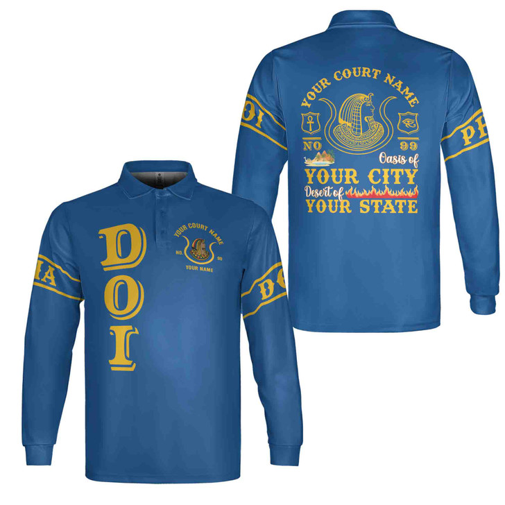 Custom DOI Zip , Anubis Egyptian Style, Personalized Court Name City State Long Sleeve Polo Shirt S-5XL