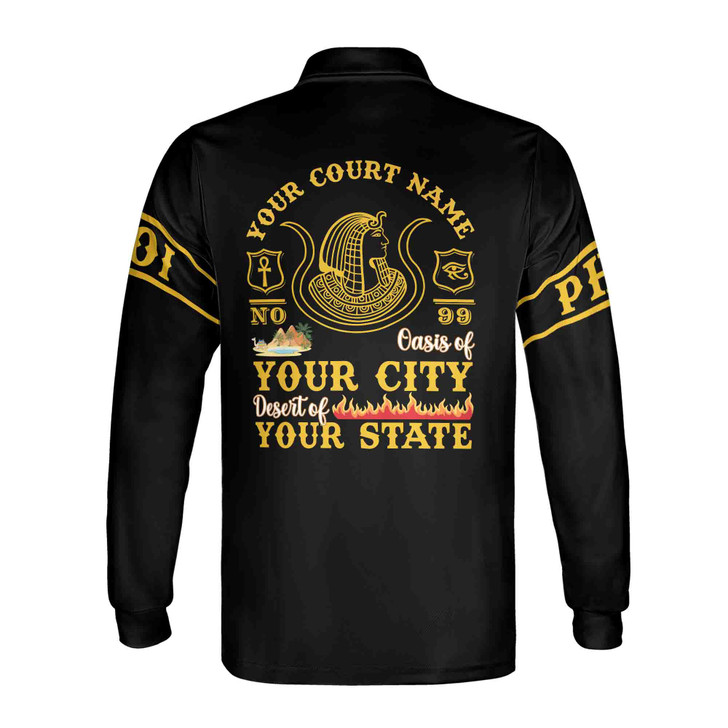 Personalized Court Name City State Anubis Egyptian Style Black Gold Long Sleeve Polo Shirt S-5XL