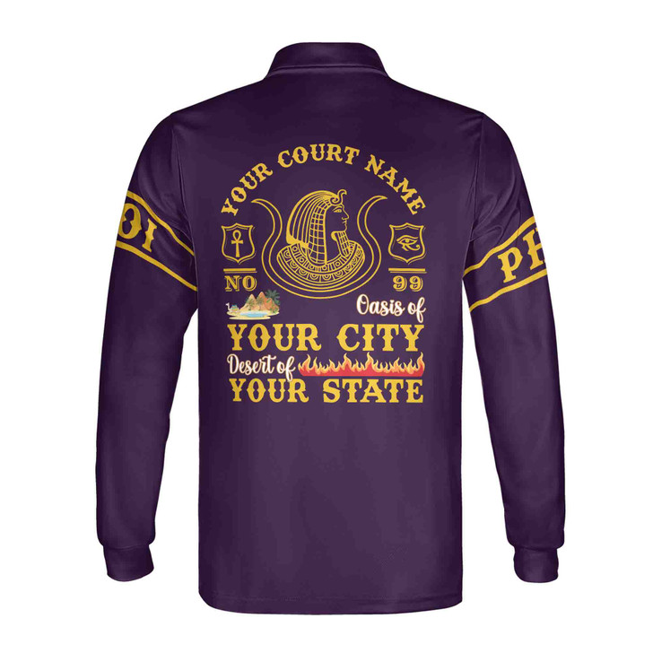 Personalized Court Name City State Anubis Egyptian Style Black Gold Long Sleeve Polo Shirt S-5XL