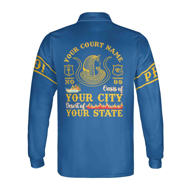 Personalized Court Name City State Anubis Egyptian Style Black Gold Long Sleeve Polo Shirt S-5XL