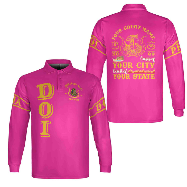 Personalized Court Name City State Anubis Egyptian Style Black Gold Long Sleeve Polo Shirt S-5XL