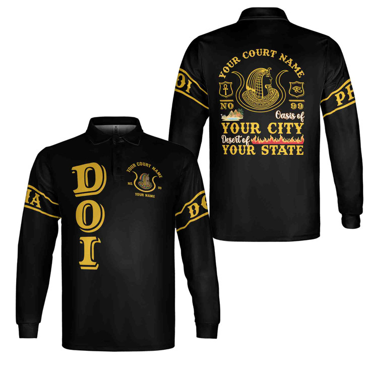 Custom DOI Zip , Anubis Egyptian Style, Personalized Court Name City State Long Sleeve Polo Shirt S-5XL