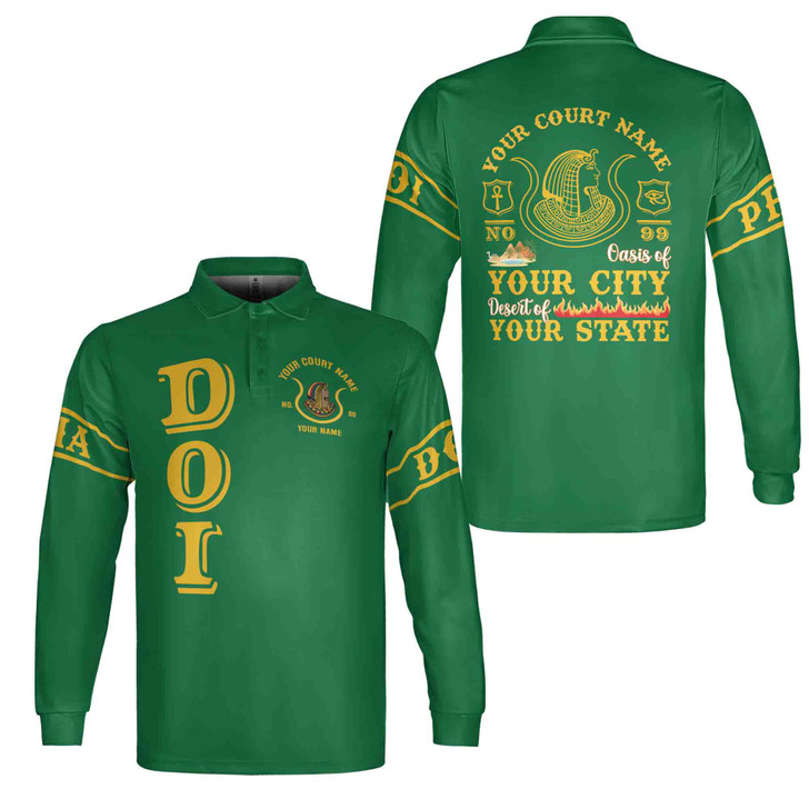 Personalized Court Name City State Anubis Egyptian Style Black Gold Long Sleeve Polo Shirt S-5XL