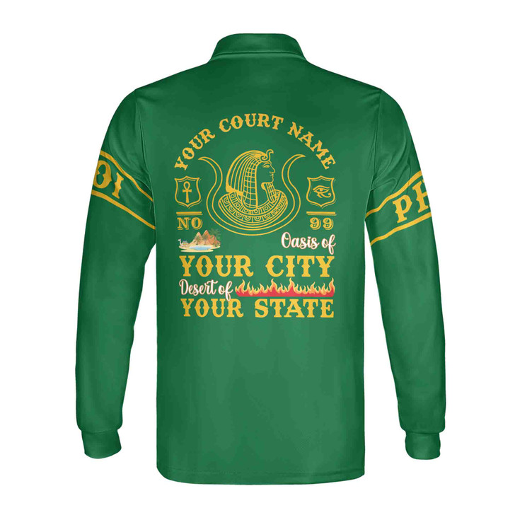 Personalized Court Name City State Anubis Egyptian Style Black Gold Long Sleeve Polo Shirt S-5XL