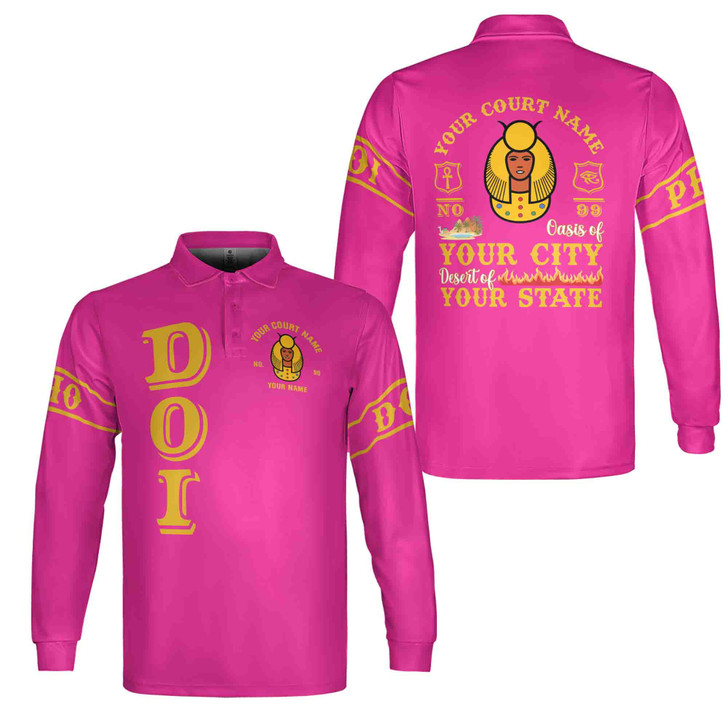 Custom DOI Zip , Anubis Egyptian Style, Personalized Court Name City State Long Sleeve Polo Shirt S-5XL