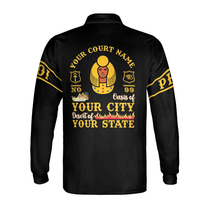 Custom DOI Zip , Anubis Egyptian Style, Personalized Court Name City State Long Sleeve Polo Shirt S-5XL