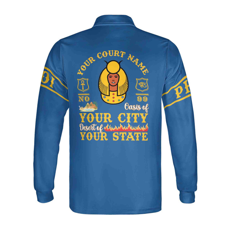 Custom DOI Zip , Anubis Egyptian Style, Personalized Court Name City State Long Sleeve Polo Shirt S-5XL