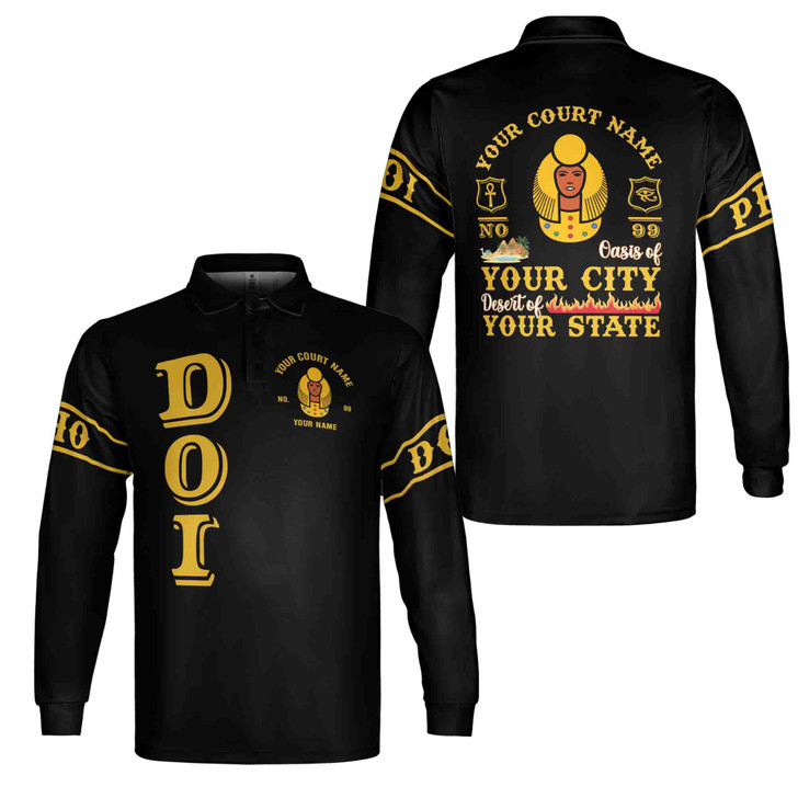 Anubis Egyptian Pharaoh Personalized Long Sleeve Polo Shirt, Custom Imperial Court Name City State Unisex Tops S-5XL