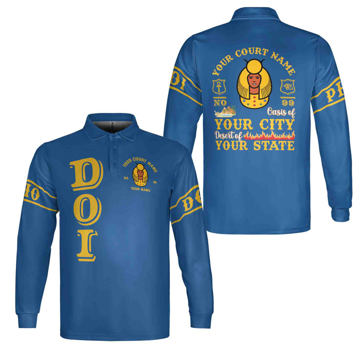 Custom DOI Zip , Anubis Egyptian Style, Personalized Court Name City State Long Sleeve Polo Shirt S-5XL