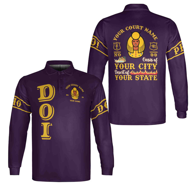 Anubis Egyptian Pharaoh Personalized Long Sleeve Polo Shirt, Custom Court Name City State Unisex Tops S-5XL