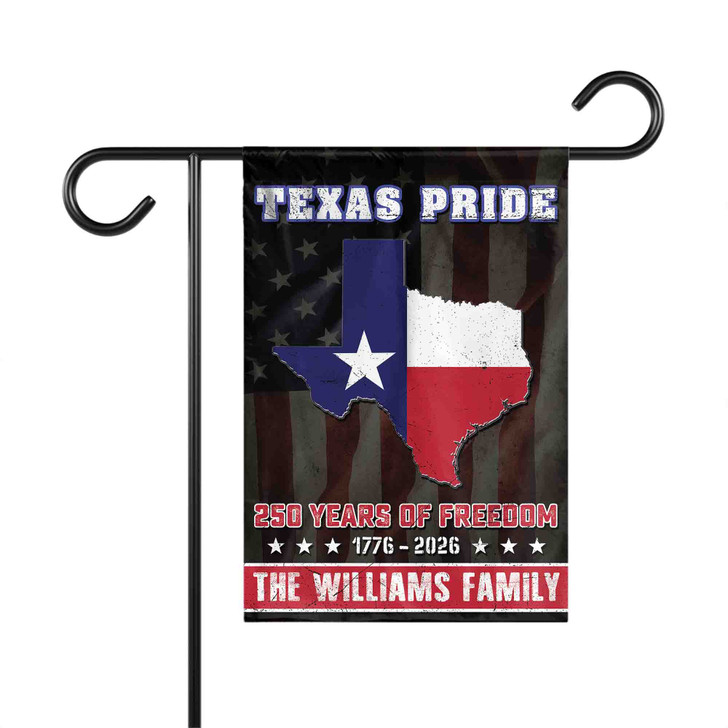 Personalized US State Garden Flag 250 Years Freedom Patriotic Custom Family Name