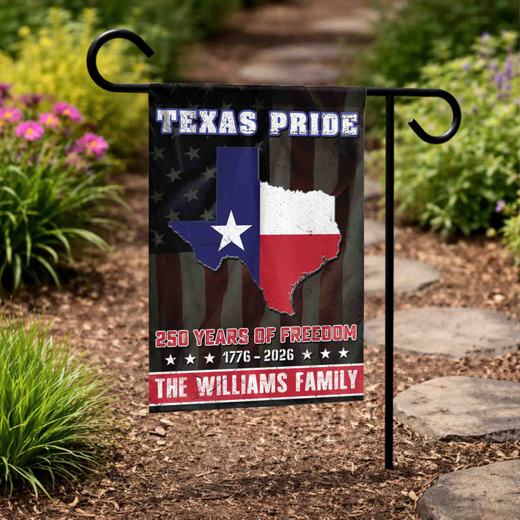 Personalized US State Garden Flag 250 Years Freedom Patriotic Custom Family Name