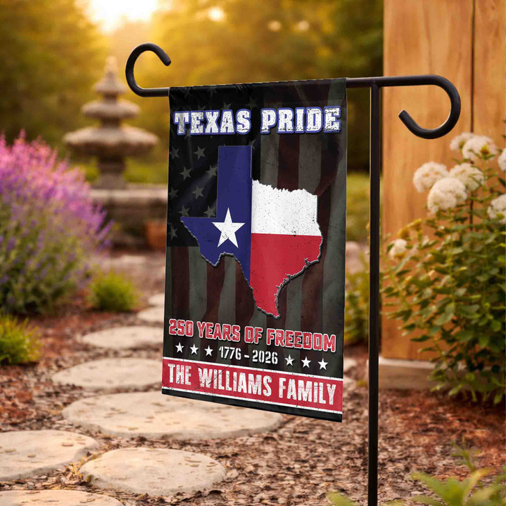 Personalized US State Garden Flag 250 Years Freedom Patriotic Custom Family Name