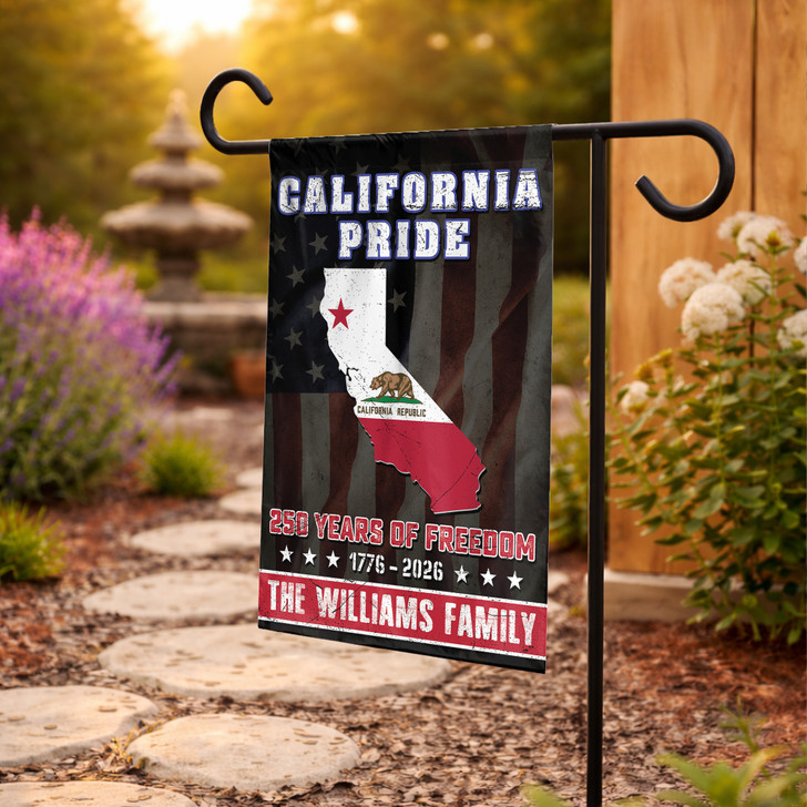 Personalized US State Garden Flag 250 Years Freedom Patriotic Custom Family Name