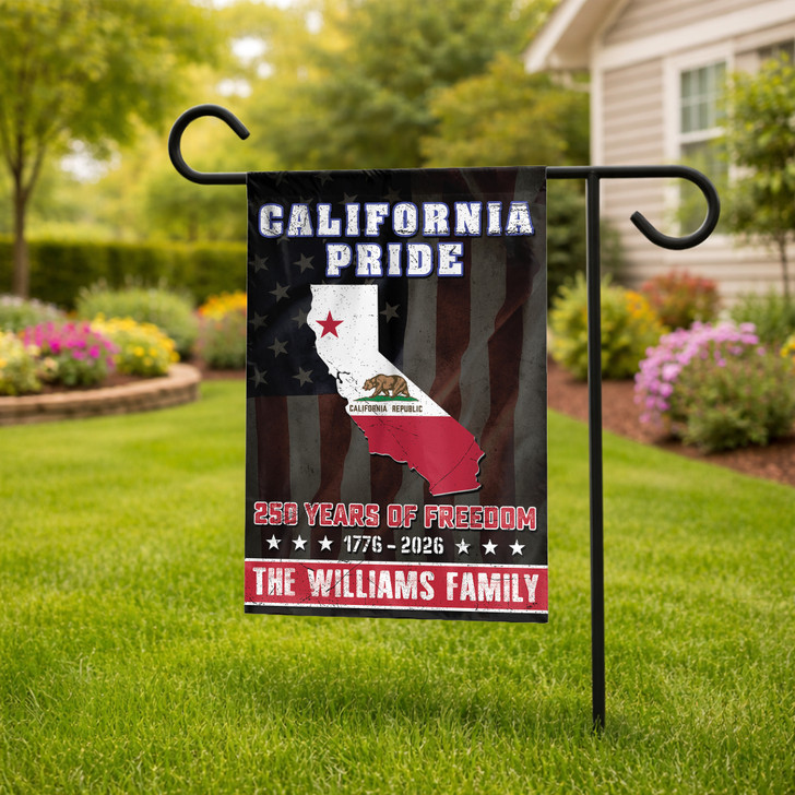 Personalized US State Garden Flag 250 Years Freedom Patriotic Custom Family Name