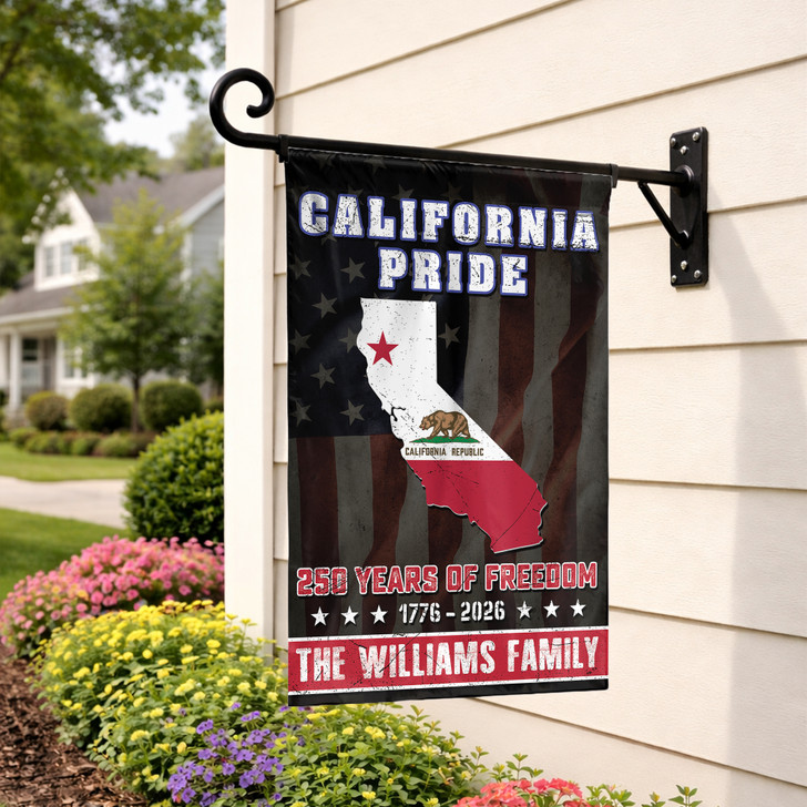 Personalized US State Garden Flag 250 Years Freedom Patriotic Custom Family Name