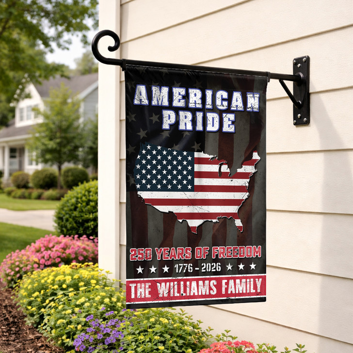 Personalized US State Garden Flag 250 Years Freedom Patriotic Custom Family Name